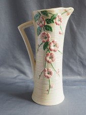 Rare 11ins tall Maling 1930-1950s Lustre Apple Blossom Ribbed Cylinder Jug Vase