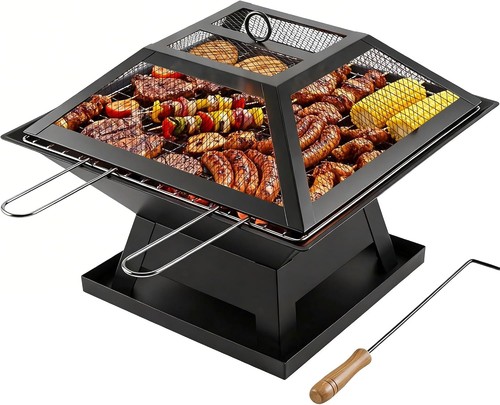 Square fire pit with bbq - square,