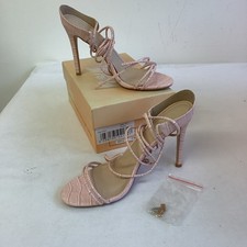 Ladies Public Desire Pink Croc Rudie Bamboo Strap Stiletto Heel Shoes Suze UK 7