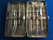 Vintage Stainless Steel 13 Piece Metal Cased Medical Kit Surgical Instruments