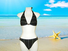 NEW GOTTEX GIDEON OBERSON black w/ white stripes BIKINI SWIMSUIT SET SZ- 8