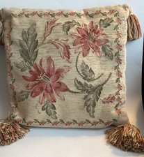 Vintage Aubusson Style Chenille Tapestry Square Cushion Corner Tassels 40cm