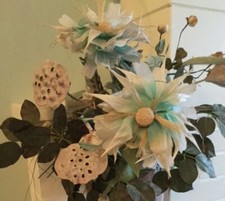 Artificial Faux Silk Flowers Bouquet Centrepiece Stems Pink Turquoise VINTAGE