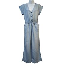 H&M Blue Short Sleeve Wide Leg Denim Jumpsuit UK Women's S W26 L25