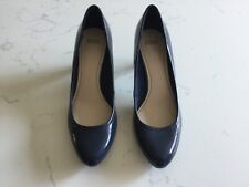 MARKS & SPENCER DARK BLUE COURT SHOES, HEEL 7CM, SIZE 5 1/2, SYNTHETIC PATENT