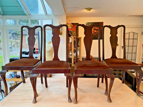 Fiddleback antique chairs set - antique,