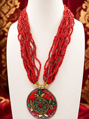 Red multi beaded mosaic - multi-beaded,