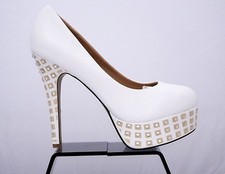 Women's White Diamante High Heel Platform  Shoes
