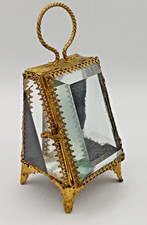 Antique French Gilt Metal Bevelled Glass Watch Stand Trinket Jewellery Box