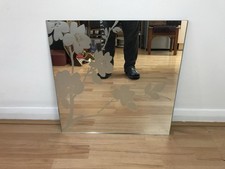 Amazing Vintage Frameless Wall Mirror With Engraved Floral Design