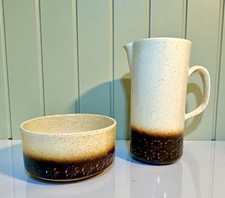 Vintage Iden Pottery Rye Sussex Jug & Bowl Set Cream & Brown Glaze 1970’s