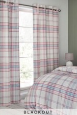 NEXT Hattie Check Pink Blackout Lined Eyelet Curtains 117(W) x 183(D)cm.