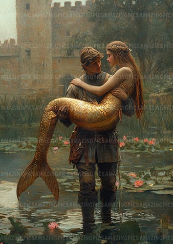 Mermaid knight romantic love - romantic,