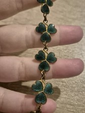 Antique Enamel Shamrock Bracelet Lucky clover Mizpah for Restoration