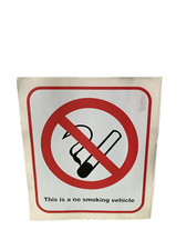 97mm x 112mm WHITE NO SMOKING Old Peel Back Sticker Taxi Car Van Company Vehicle