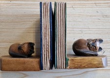 Vintage Pussy Cat Handpainted Wooden Bookends Colourful Ginger