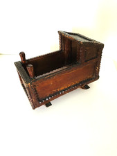 CHARITY LOT !  ANTIQUE c.1880 MINIATURE 6.5in/16cm WOODEN DOLL CRADLE FOLK ART 