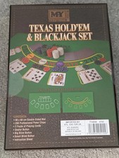 Brand New MY Traditional Games Texas Hold'em & Blackjack Set with Mat 200 Chips