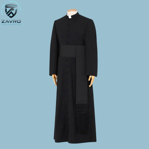 Black clergy cassock robe with - cassock,