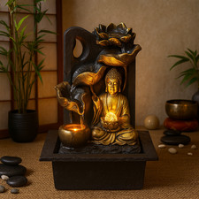 Water Feature Indoor Tabletop LED Fountain Waterfall Home Decor (Buddha)