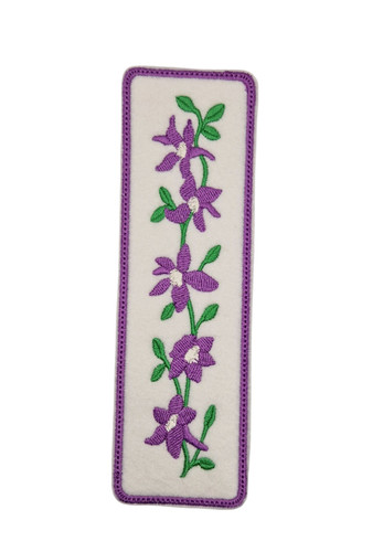 Embroidered larkspur bookmark - larkspur,