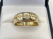 9ct Gold "Elvish" Lord Of The Rings 6.5mm Band Ring. Goldmine Jewellers.