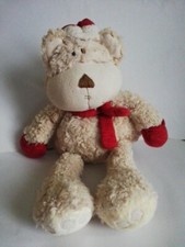 Mamas & Papas Winter/Christmas Crumble Bear Plush - Red Scarf, Hat, Mittens 13”