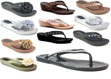 WOMENS DIAMANTE SLIPPERS TOE POST Flip Flop FLATS CASUAL SUMMER GLITTER SIZE 5-8