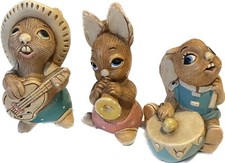 Vintage Pendelfin Stoneware Rabbit Ornaments Bongo, Phumf, & Rocky Instruments
