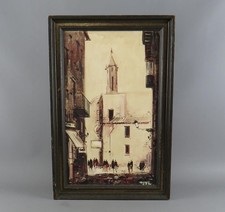 Diaz : Mid Century Oil Painting on Canvas European City Alley Street Scene