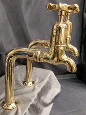 BARE BRASS TALL BIB TAPS, IDEAL BELFAST KITCHEN SINK  FULLY REFURBISHED TAPS