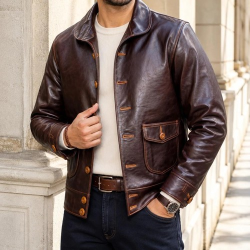 Men genuine leather jacket - men,