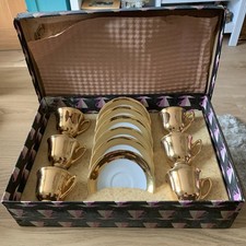 RGK CZECHOSLOVAKIA Petite Gold Coffee set of 6 Cups & Saucers - Unused & Boxed 