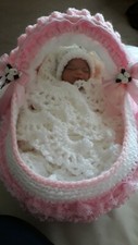 Micro Preemie Prem Reborn Baby Doll Ooak Moses Basket with Pillow and Shawl 