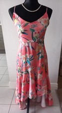 LIPSY Salmon Pink Dipped Hem Floral Summer Dress - Size 10