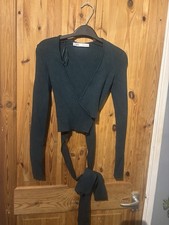 Zara Dark Green Viscose Blend Mock Wrap Jumper Size S 8