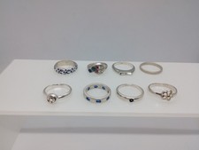 Silver Tone Metal Ring Job Lot Bundle Vintage Modern Various Sizes Designs x8 No