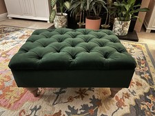 M&S Highland Button Footstool In Bottle Green Velvet