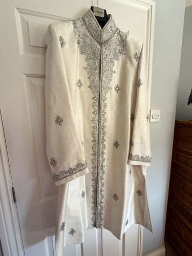 Men ivory embroidered silk - ivory,