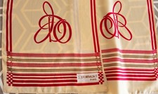 Vintage J. D’Ormont Paris Scarf – Cream & Red Monogram Print, 100% Polyester
