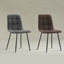 4X  Dining Chairs Faux Leather Padded Seat Metal Legs Dining Room Grey Brown