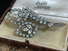 Sparkly Vintage Brooch Silver Tone Pin Metal Rhinestone Paste Floral Flower