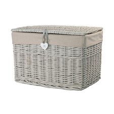 Wickerfield Grey Wicker Basket, Storage Chest Trunk Hamper with Cloth Linning