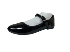 GIRLS BLACK PATENT SCHOOL SHOES LOVE BALLET FLAT SHOES  PUMPS DOLLY  C11 TO 4