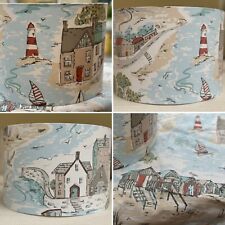 Coastal Lamp Shade Fabric Harbour Lighthouse Beach Huts Waterfront Gulls Blue