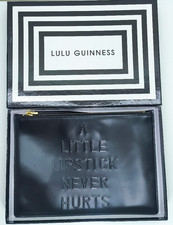 Lulu Guinness black A little lipstick never hurts clutch wristlet bag new boxed