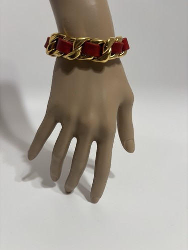 Vtg chanel red leather gold - chanel,