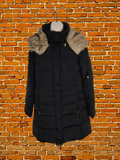 MANGO BLACK COAT LARGE DUCK FEATHER WOMENS HOODED LONG PUFFER WINTER FAUX FUR