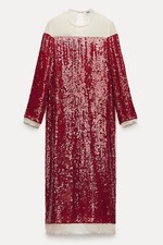 NEW ZARA Collection Sequinned Chiffon Dress Red / White Size XXS 