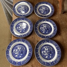 Vintage 1940s Swinnerton's 7" Rimmed Tea Plate Blue & White Old Willow X 6